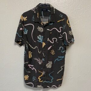 Roark Black Short-Sleeve Button-Down with Multicolor Coral & Abstract Sea Motifs